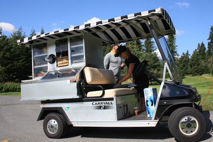 Beverage cart attendant on a golf course