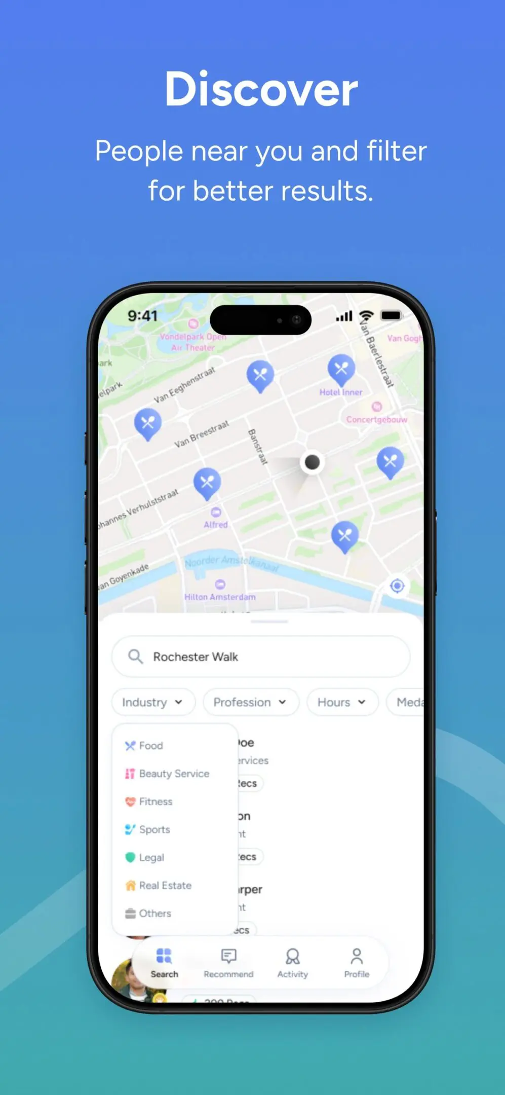 screen shot from the Rec app discover page