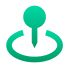 Green location pin icon on black background.