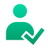 Person icon with checkmark on black background.