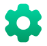 Green gear icon on a black background.